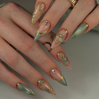 Faux ongles à coller, style Ins transfrontalier, forme amande, longs, tridimensionnels