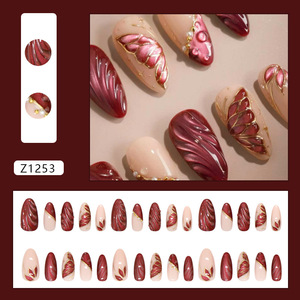 <span class=keywords><strong>Uñas</strong></span> Postizas de Gel 3D con Diseño de Puntos Franceses para Manicura de Verano, 24 Piezas, Color Marrón Almendrado Mediano, para Mujeres y Niñas - Product Image 4