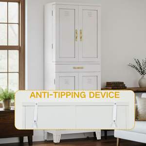 <span class=keywords><strong>Mueble</strong></span> de Almacenamiento de Madera Blanco de 6 Niveles con 4 Puertas, 4 Estantes Ajustables y Cajón, Moderno para Cocina, <span class=keywords><strong>Despensa</strong></span>, Sala de Estar - Product Image 5