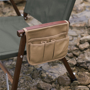 Outdoor Chair Armrest Hanging Bag Canvas <b>Multi</b> Functional Storage Organizer For <b>Camping</b> Khaki - Product Image 1