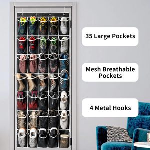 35 Pockets Over The Door Shoe Organizer <b>Hanging</b> Mesh <b>Storage</b> For Shoes Behind Doors On <b>Walls</b> Black - Product Image 3