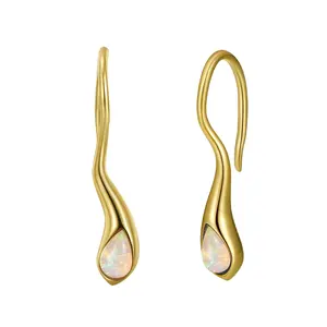 RINNTIN GME38 Unique Natural Stone Opal Earrings Sterling Silver Gemstone Jewellery Luxury 14K Gold Plated Drop Dangle Earring