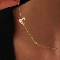 Impression de patte en forme de coeur latéral minimaliste collier de pierre de naissance personnalisé collier commémoratif pour animaux de compagnie
