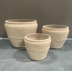 Pots à fleurs en béton rustique pour extérieur, ensemble de jardinières avec design circulaire pour la décoration de fleurs et de plantes vertes - Product Image 1