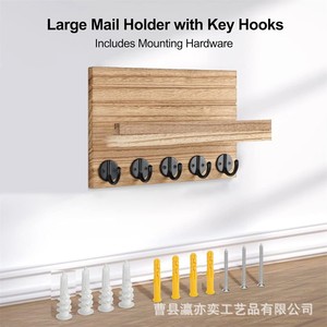 Wooden <b>Wall</b> <b>Mounted</b> Key Rack With Hooks And <b>Shelf</b> For Entryway Storage Organizer - Product Image 5