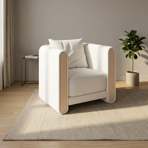 Minimalist <b>Square</b> Fabric Armchair With Wooden Legs Pillow Back Design For Living Room - Product Image 5