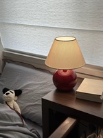 Lampe de table en céramique rouge brillante rétro 30CM, petite lampe de chevet simple avec commande tactile DC/AC, abat-jour ovale en verre pour chambre et salon