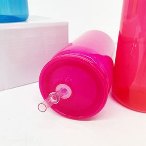 Custom Logo 16Oz Soda Neon Colored Plastic Can Acrylic <b>Cups</b> With <b>Lids</b> <b>and</b> <b>Straws</b> for Uv Dtf Wraps - Product Image 2