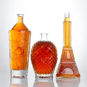 Bouteille d'alcool de luxe en verre 500ml 700ml, bouteille en verre pour whisky, rume, vodka, gin, spiritueux