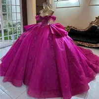 Robes de Soirée Quinceañera Fuchsia pour Fête d'Anniversaire 16 Ans Robe de Bal Arabe Gowns de Gala QM649