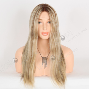 Commercio all'ingrosso più realistico Stock capelli umani parrucche caucasico sorprendente 18 pollici radici più scure biondo con riflessi marroni - Product Image 4