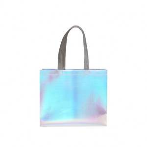 Wholesale Promotional Fashion Recycled <b>Glitter</b> Holographic Laser Iridescent Silver Gift Shopping <b>Bag</b> Tote Non-woven <b>Bag</b> - Product Image 4
