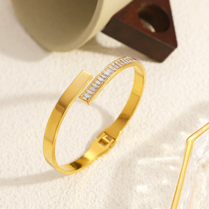 Stainless Steel <b>Bracelet</b> 18k Gold Plated Channel Setting Cross Shape <b>Adjustable</b> Fashion Bangle Gift Jewelry - Product Image 3