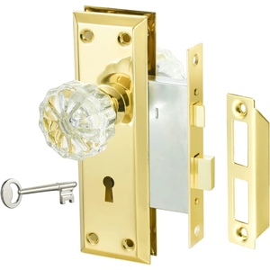 Set di serratura da infilare per interni con chiave <span class=keywords><strong>Vintage</strong></span> con pomello in vetro In acciaio si adatta da 1 3/8 a 1 3/4. Porte interne per pomello porta in vetro - Product Image 1