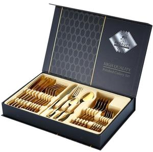 Hot Sale 24-Piece Reusable Gold Stainless Steel Cutlery Set Luxury Customizable Pattern for Weddings Promotions Wholesale
