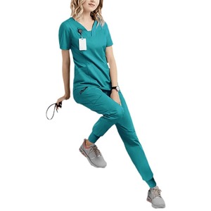 Women's <b>Scrub</b> Suit Set Navy <b>Blue</b> Short Sleeve Moisture Wicking Hospital Uniforms For Medical Workers - Product Image 4