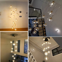 Lustre moderne à 6 lumières en verre doré avec LED, grand modèle, hauteur réglable pour plafonds hauts, éclairage d'entrée
