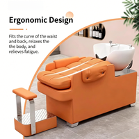Lit de lavage semi-inclinable moderne, lit de lavage de cheveux pour salon avec bassin en céramique, fauteuil de massage professionnel pour salon de coiffure