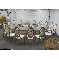 Table de réception de mariage en cristal de luxe en forme de S en verre pour hôtel banquet fête table ronde dorée