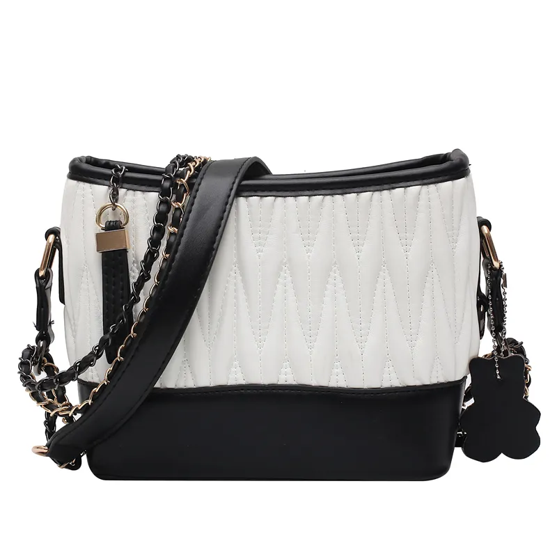Fashion PU leather Embroidery thread women handbags Black white ladies chain cross shoulder hobos bag