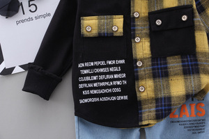 Ensemble de tenue de printemps pour garçons - Chemise à manches longues à <span class=keywords><strong>capuche</strong></span> en patchwork à carreaux + pantalon, vêtements décontractés pour enfants - Product Image 6