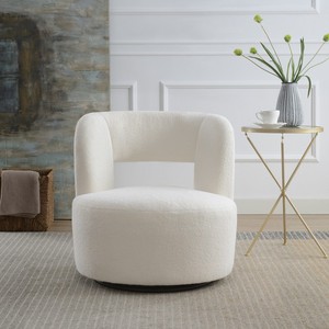 Fauteuil pivotant confortable et moderne en tissu Teddy doux, fauteuil d'appoint rembourré pour salon, chambre, bureau à domicile, bar - Product Image 2