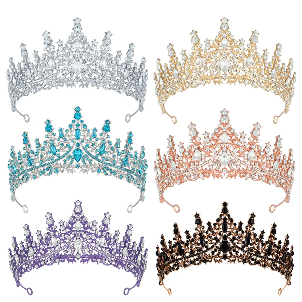 プリンセスブライダルティアラ女の子ウェディングヘアアクセサリー多くの色フルクリスタルラインストーンクラウンティアラ