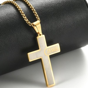 Colliers pendentifs croix Jésus chrétienne pour femmes et hommes, en acier inoxydable, couleur argent, or, noir, amulette porte-bonheur catholique, bijoux de prière - Product Image 6