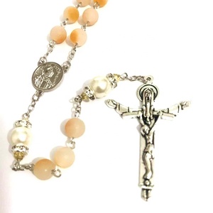 Rosario de piedra natural de dos tonos, centro de mesa de San Juan Paul, cuentas de oración cruzadas de 8MM - Product Image 3