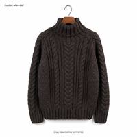 Pull en tricot torsadé Aran de haute qualité pour homme, col roulé, marron, manches longues, bordure côtelée, fabrication OEM ODM
