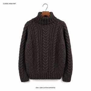 Pull en tricot torsadé Aran de haute qualité pour homme, col roulé, <span class=keywords><strong>marron</strong></span>, manches longues, bordure côtelée, fabrication OEM ODM - Product Image 2