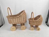 Panier de rangement tressé en osier 37x26xH46cm pour jouets en peluche, chariot poussette tressé à la main pour enfants, accessoire photo avec pieds KD