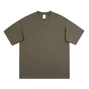 T-shirt de luxe en coton épais uni unisexe impression personnalisée Logo col montant T-shirt vierge T-shirt surdimensionné pour hommes