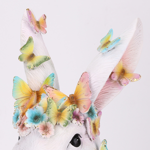 Redeco - Figura Decorativa de Conejo de Pascua Hecha a Mano, Busto de Resina con Corona de Flores <span class=keywords><strong>y</strong></span> Adorno de Pájaro para Decoración de Primavera en el Hogar - Product Image 5