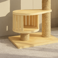 Arbre à chat moderne en bois massif, plateforme de saut du sol au plafond, structure d'escalade, griffoir, maison pour animaux, tour en laine, sisal et carton
