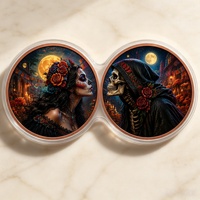 Pièce de collection Challenge Coin Jumelle Jumelée, thème Dia De Los Muertos Sugar Lady & Grim Reaper, style Romantique Dark Fantasy