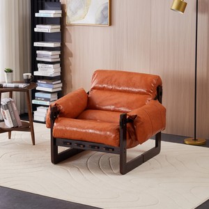 Medieval Modern Vintage Oil Wax Leather Sofa <b>Chair</b> Removable Armrests PU Decorative Furniture for Home Office Living Room <b>Study</b> - Product Image 1