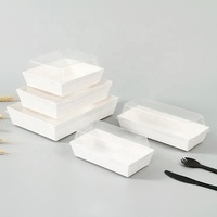 Récipients alimentaires jetables carrés blancs/kraft Boîtes à charcuterie en papier pour tranches de sandwich gâteau boulangerie avec couvercles sécurisés transparents