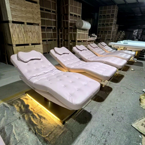 Table de massage électrique rose pour salon de beauté avec base dorée, dernier design, lit pour extensions de cils - Product Image 1