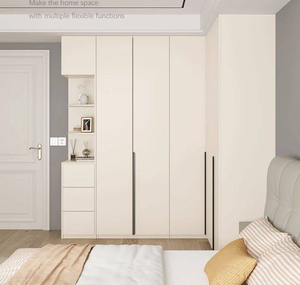 Ensemble <span class=keywords><strong>de</strong></span> placards d'angle en forme <span class=keywords><strong>de</strong></span> L en bois massif <span class=keywords><strong>de</strong></span> qualité ENF, style minimaliste moderne, pour hôtel, petits appartements, tons crème - Product Image 5