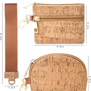 Boshiho Mini Vegan Cork <b>Wristlet</b> Keychain Wallet Detachable Dual Pouch Zipper Coin Card Purse with Polyester Lining for Women - Product Image 2