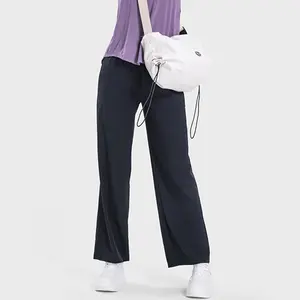 DSS077 High Waist Lift Hip Pocket Sports Pants Women's Solid Color Casual Straight Pants with Elastic Draw Rope for Adults