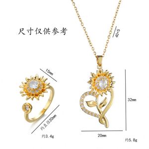Stainless Steel Jewelry Set Non Fade Rotating Zircon Flower Necklace Earring Ring for Women Clavicle <b>Chain</b> Choker Charm Jewelry - Product Image 5