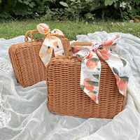 Boîte de rangement vintage en rotin tressé à la main, boîte décorative pour cadeaux, souvenir, accessoire de photographie, organisateur ménager