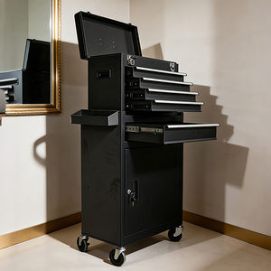 Chariot de coiffeur professionnel noir en métal avec rotation à 360°, chariot à outils de salon avec roulettes, chariot de coiffeur - Product Image 4