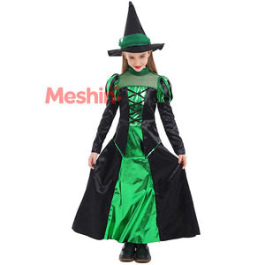 Costume de sorcière verte et noire pour filles, déguisement d'Halloween pour enfants - Product Image 1