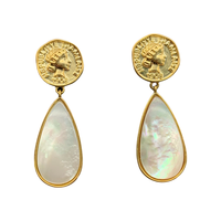 Boucles d'oreilles vintage en plaqué or en forme de coquille Portrait sculpté Boucles d'oreilles pendantes de luxe avec motif géométrique Style tendance pour cadeau