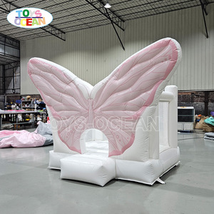 Château gonflable en forme de papillon, rose et blanc, pour fête et toile de fond photo - Product Image 4