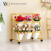 Support de présentation de fleurs mobile à 3 niveaux en fer, style incliné, avec roulettes, pour fleuriste, mariage, événement, vente au détail