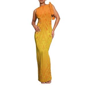 Nuevo mejor precio al por mayor personalizado con cordones vestido cruzado Hawaii Polinesia Tribal estampado de talla grande con lazo sin mangas mujeres vestido de Graduación - Product Image 2